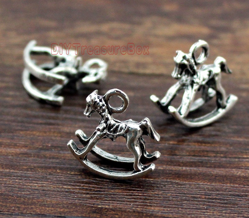 20pcs--Rocking Horse Charm, Antique Tibetan Silver Tone  3D rocking horses Charms Pendants 20 pcs 15x15mm
