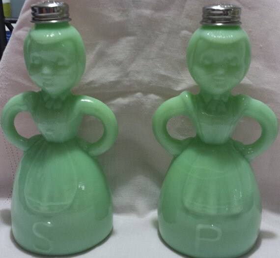 Vintage Ladies Jadeite Salt and Pepper Shakers
