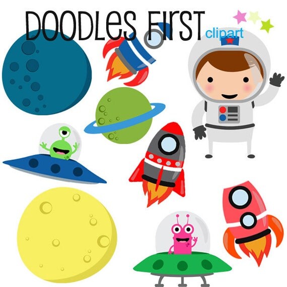 Aliens Rockets Spaceships and Astronauts Digital Clip Art for