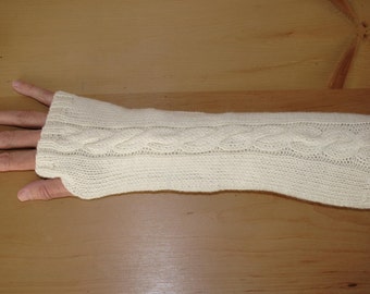 Multi-Way Fingerless Mittens / Arm Warmers - 100% Merino Wool - Cream