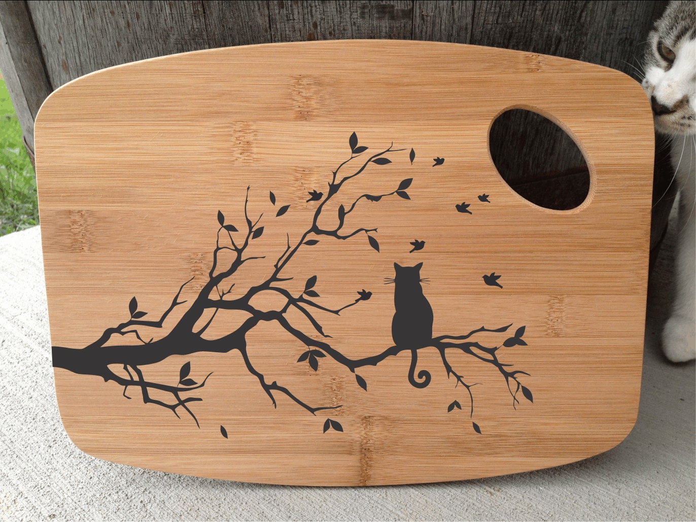 Cat in Tree Cutting Board Custom Engraved engraved cutting