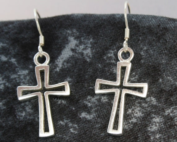 Small Cross Earrings Sterling Silver Dangle by CharmsByCynda