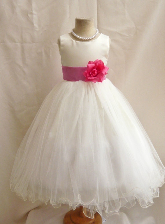 Flower Girl Dresses IVORY with Fuchsia FD0FL by NollaCollection