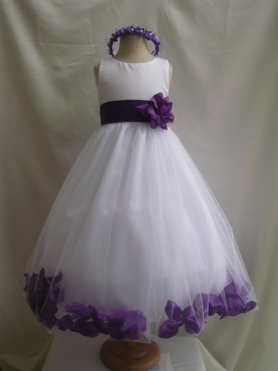 purple and white flower girl dresses