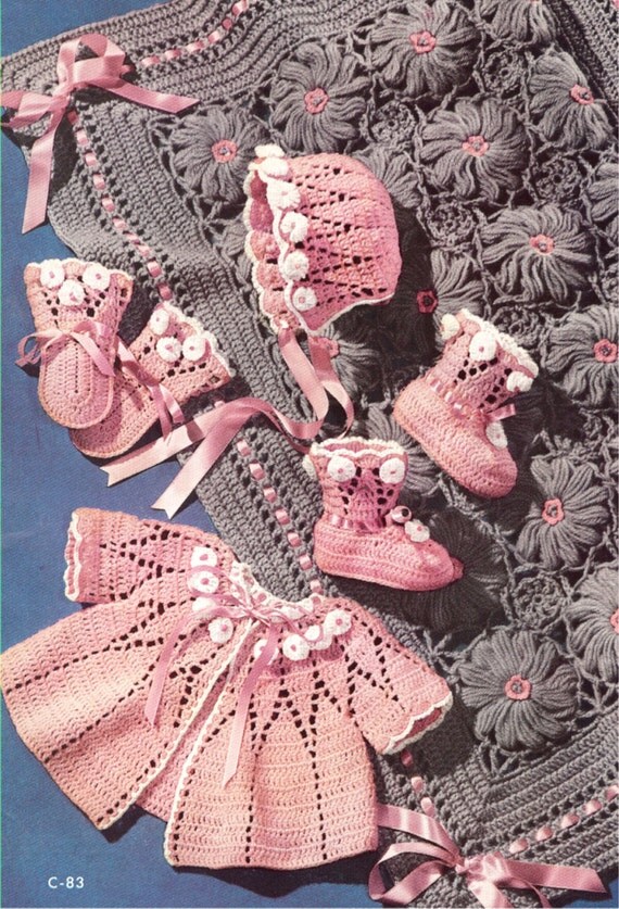 Crochet Baby Pram Blanket and matinee set vintage crochet