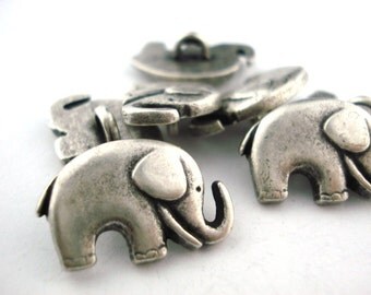 GOOD LUCK ELEPHANT Metal Buttons, Qty 4, Antique Silver Metal Button, 20mm Great for Leather Wrap Clasps and Clothing, Elephant Button