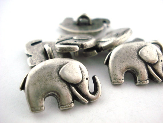 GOOD LUCK ELEPHANT Metal Buttons, Qty 4, Antique Silver Metal Button, 20mm Great for Leather Wrap Clasps and Clothing, Elephant Button