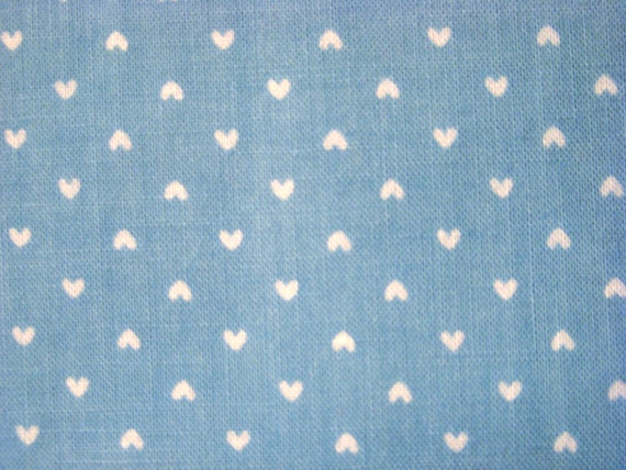 Vintage White Hearts on Medium Blue Fabric by the yard 36