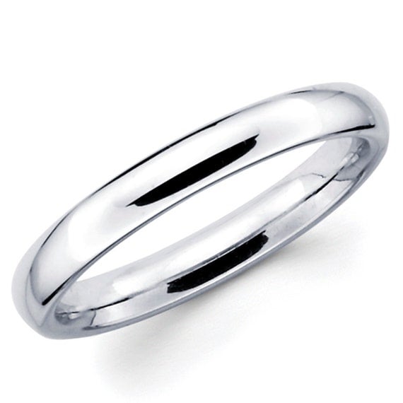 10K Solid White Gold 3mm Plain Wedding Band Ring