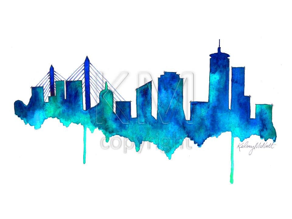 boston skyline watercolor painting print home decor and boston skyline watercolor painting print home decor and