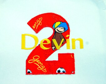 boys Curious George Birthday shirt, Personalized, Embroidered, Appliqued, Monogrammed