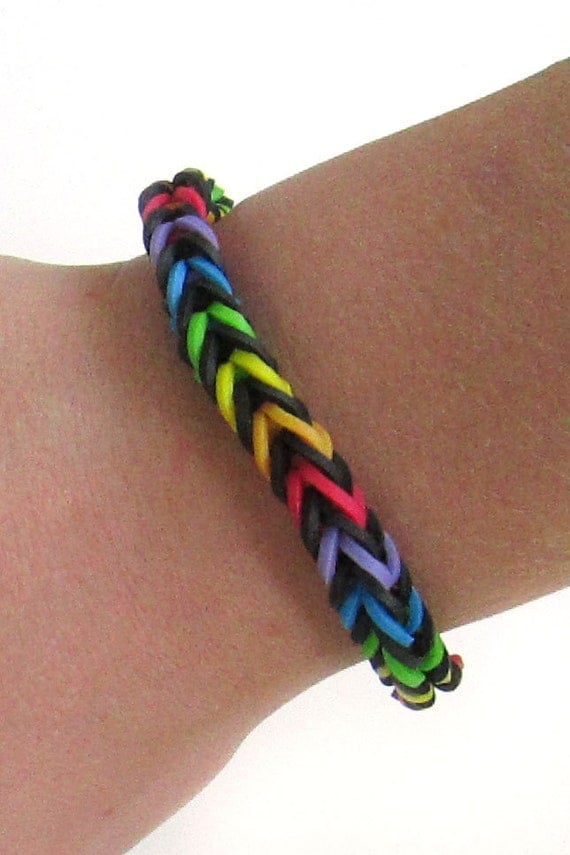 Items similar to Rainbow Loom Bracelet Black With Rainbow Fishtail