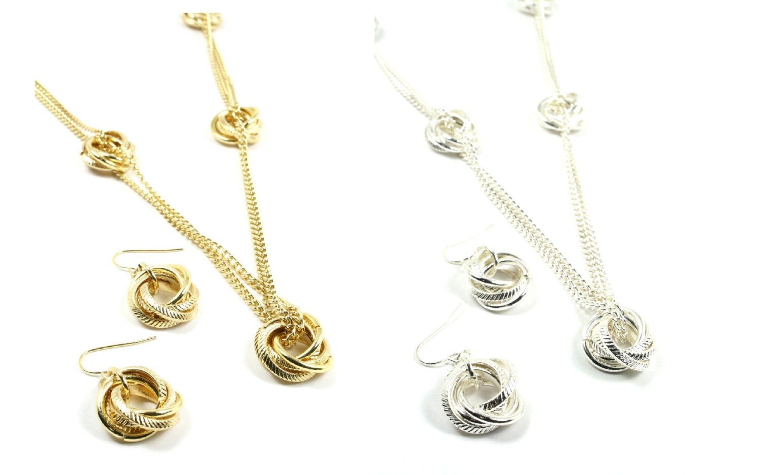 Long Love Knot Necklace and Earring Set