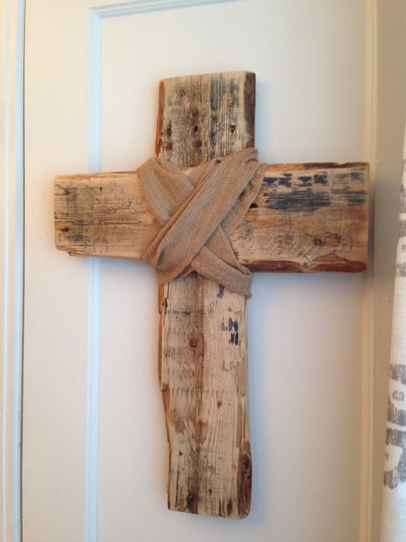 Large Distressed Rustic Cross Wall Art Hanging Wrapped in