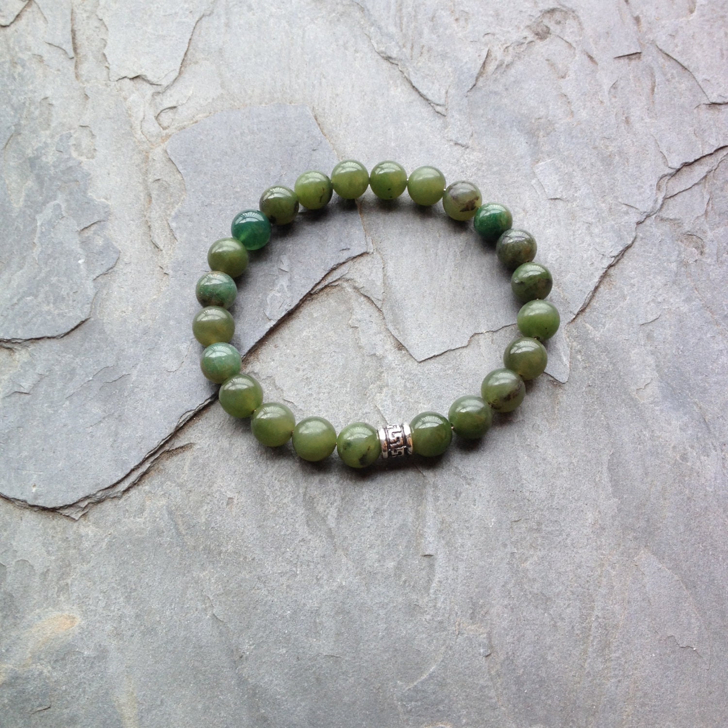 Genuine Chinese Jade Bracelet w/ Sterling Silver by PeaceOfMindInc