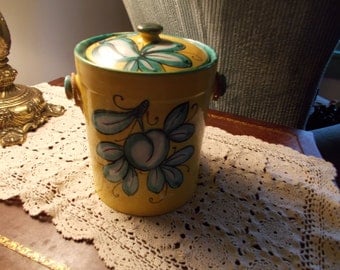 Vintage Turquoise & Yellow Ceramic Ice Bucket