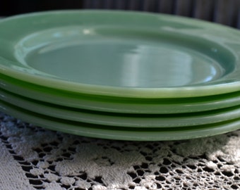 1940s Jadeite Dinner Plates Fire King Oven Ware Lot Set of 4 G306 Heavy Restaurant Ware Dinner Plates Jadite Dishes Minty NM Retro Kitch