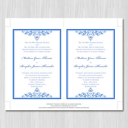 Royal Blue Wedding Invitation Template Editable Microsoft