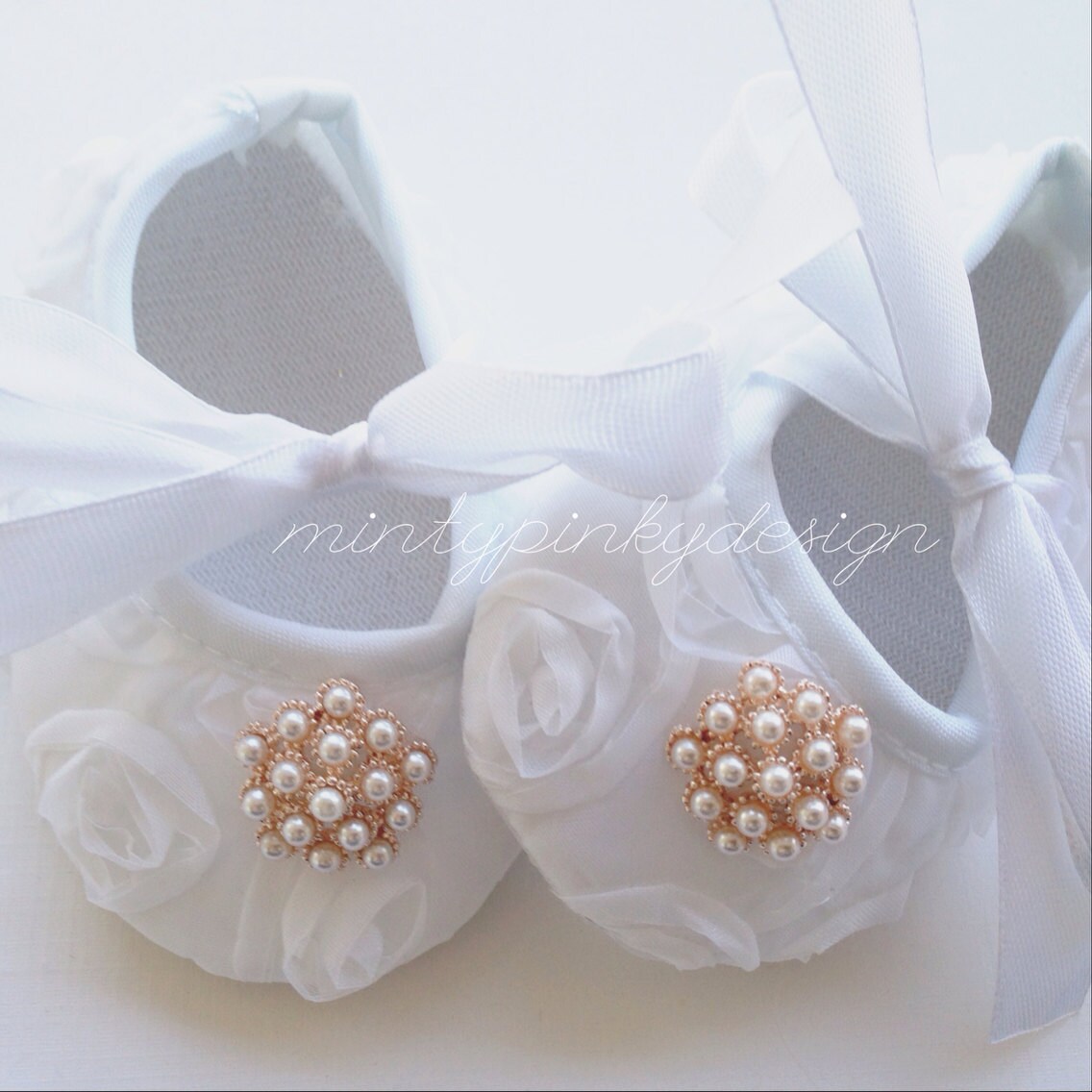 Baby girl white satin shoes Baby Rosette Shoes White by mintypinky
