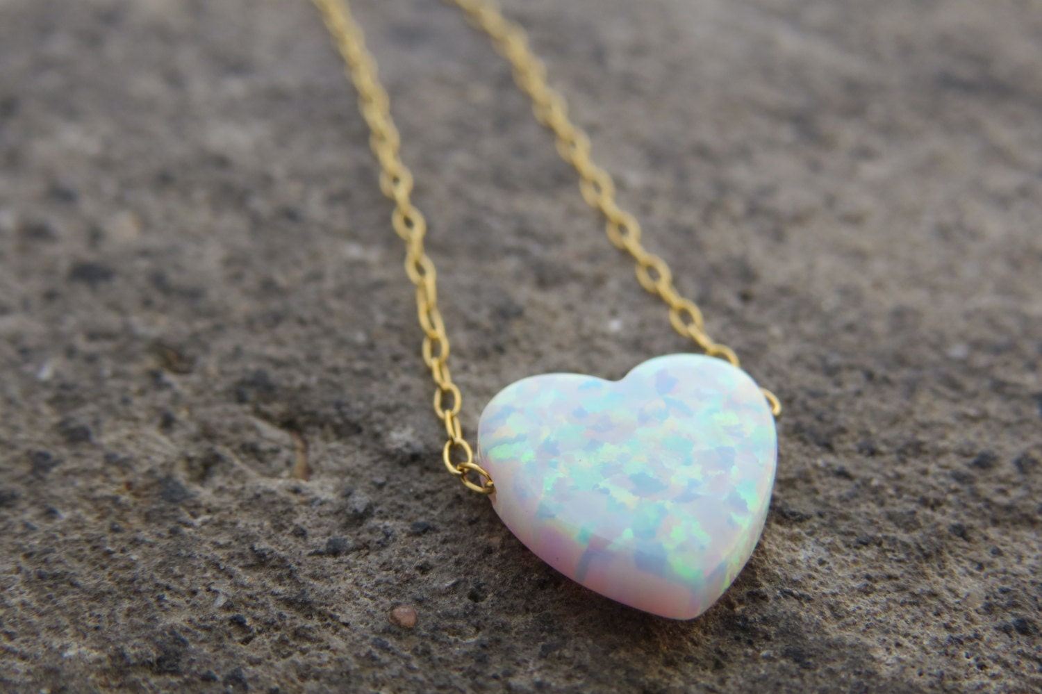 Heart necklace Gold opal necklace October birthstone Opal