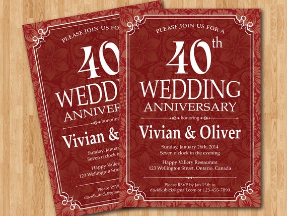 40th Wedding Anniversary Invitation Ruby Red. Wedding