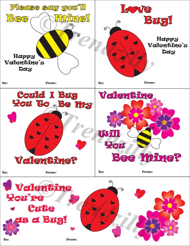 Honey Bee Valentine s  Lady Bug  Valentine  Kids Valentines  