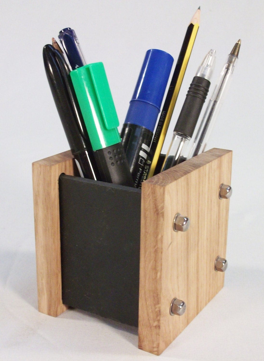 Oak Slate Design Pen Pot / Desk Tidy Modern Contemporary