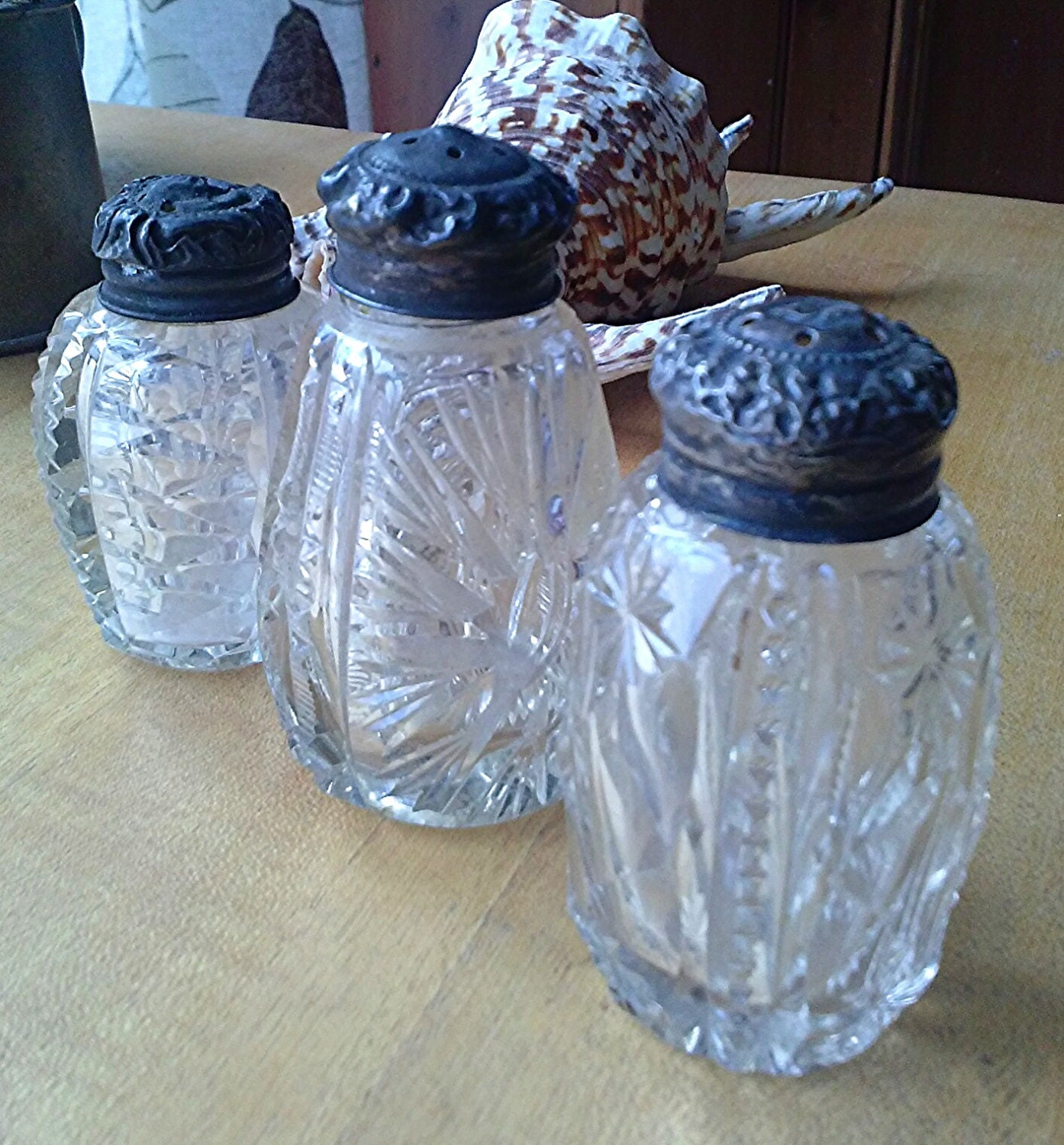 Pressed Glass Shakers Three Elegant Salt and Pepper Shakers