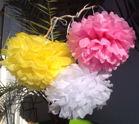 12 Set of 3 Pom Poms Decorations Paper Decors Weddings