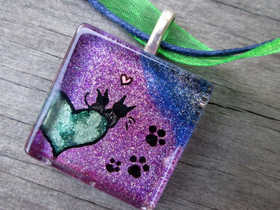 for the love of cats glass necklace: for the feline animal lovers – show who your heart truly beats for