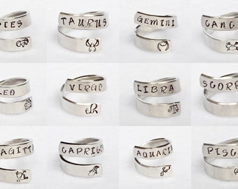 Personalized Zodiac Ring - Personalized Ring - Custom Ring - Handstamped Ring - Astrology Ring -Adjustable Ring - Astrological Gift