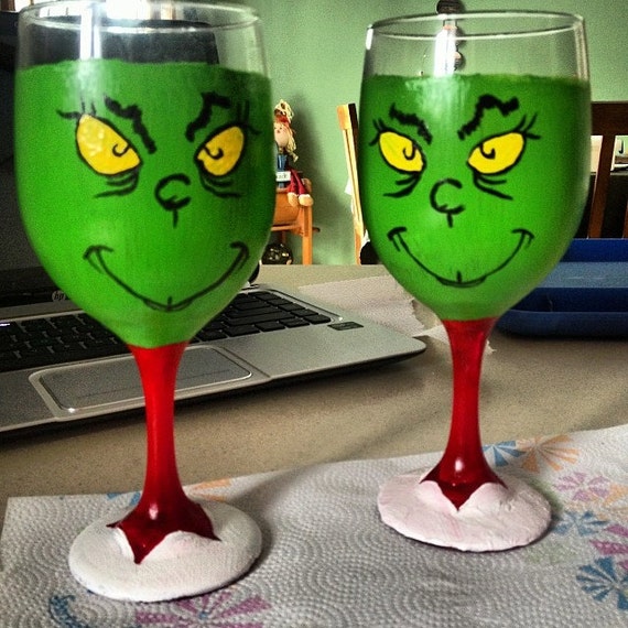 Items similar to The Grinch Hand Painted Wine Glasses on Etsy