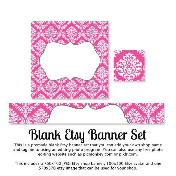 Blank Etsy Banner Set Pink Damask Pattern By Jdesignsblankbanners