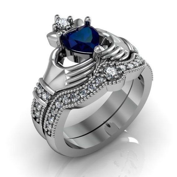 Claddagh Ring Created Blue Sapphire Sterling By Majesticjewelry99 5189