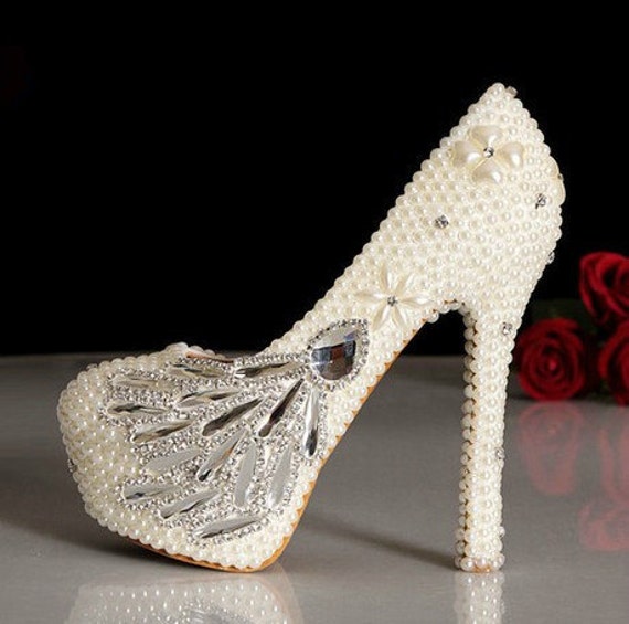 White/Ivory pearl heels Pearl bridal heels bridal by ANGELBLINGBOX