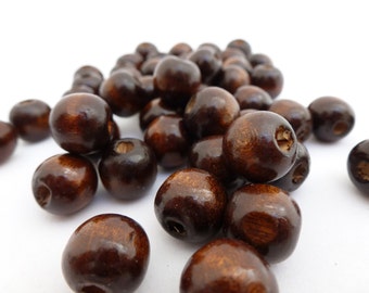 50 x Dark Brown Wooden Beads 12mm Wood beads