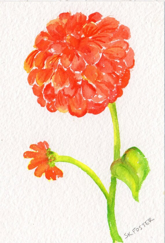 Zinnias watercolors painting original 4 x 6 by SharonFosterArt