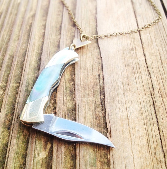 Mini Pocket Knife Necklace Pendant Mens Womens Unisex Utilitarian
