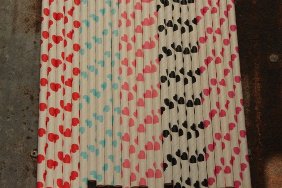 Heart Paper Straws -- your choice -- set of 25 -- Assorted Party Drinking Straws Il_570xn