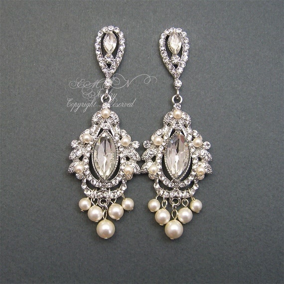 Items Similar To Chandelier Bridal Earrings Rhinestone Pearl Wedding