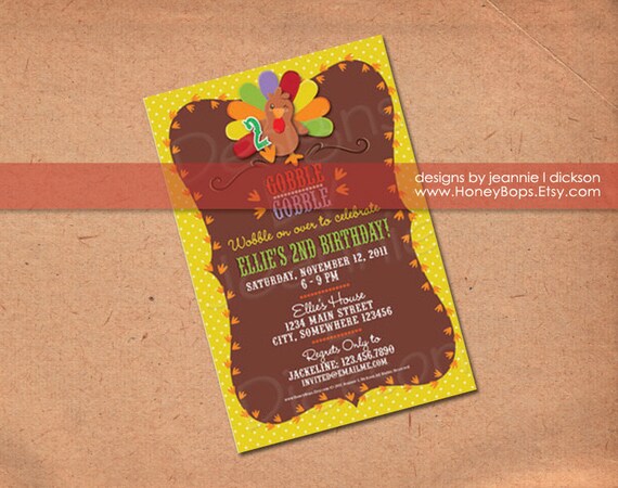 Thanksgiving Turkey Invitation Dinner Birthday Baby shower custom - DIY printable digital file Il_570xn
