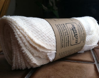 6 Count 8"x5" Organic Unbleached Cotton Birdseye Unpaper Towels - Mini Washable Cloths for Table, Lunchbox, or All Purpose Cleaning