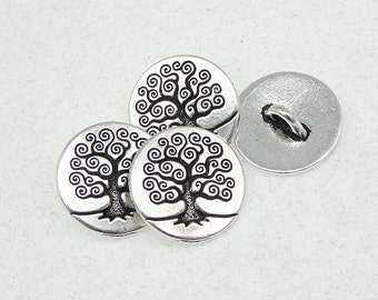 20 Tree of Life Buttons TierraCast Antique Silver Button Findings (PF528)