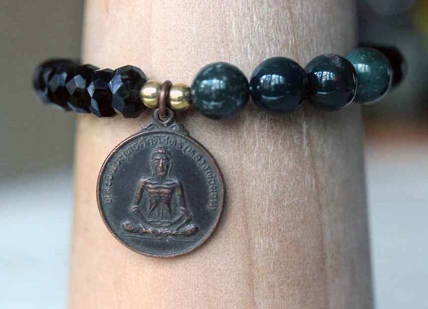 Sutra Stone Bracelet Thai Buddha Charm Chunky Gemstone