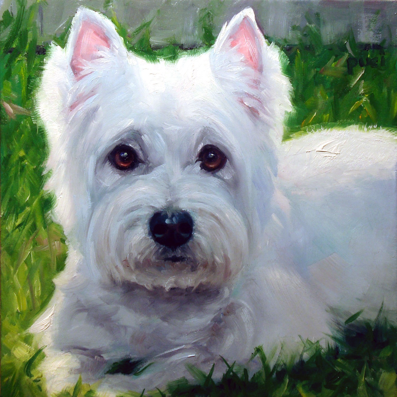 White Westie custom Pet Portrait Oil Painting by puci