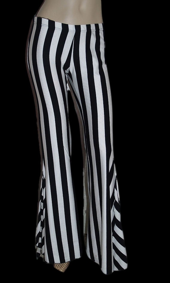 Black White Stripe winged style bell bottom dance yoga pants