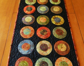 Modern Table Runner - Batik Circle Table Runner - Quilted Table Runner - art for your table, also makes a great wall hanging (made to order)