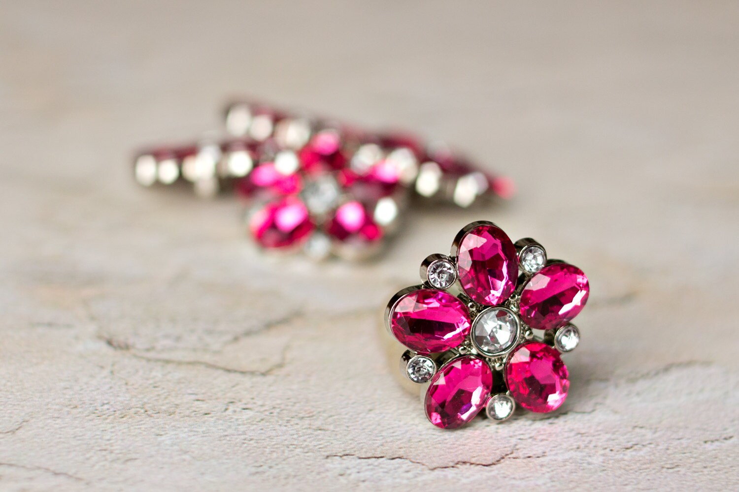 Hot Pink Rhinestone Buttons Set of 5 Star Acrylic Buttons