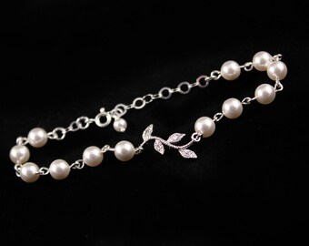 Wedding Bracelet Rhinestone Vine and Pearl Bridal Bracelet Alexis