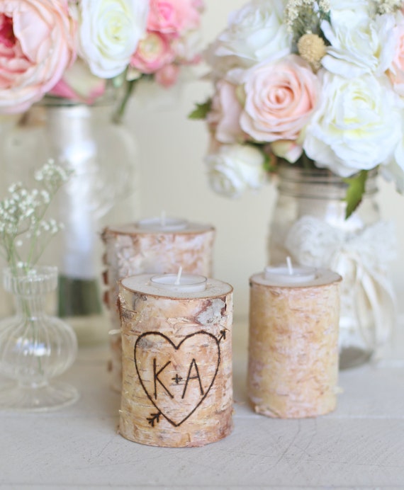 Personalized Birch Candle Holders Rustic Wedding by Morgann Hill Designs #MorgannHillDesigns #BraggingBags (Item Number MHD20048) by braggingbags